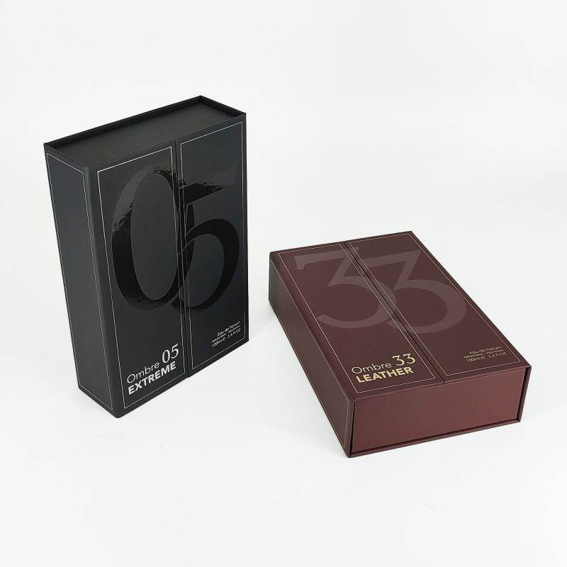 Handgefertigte starre Parfümverpackung mit Goldfoliendetails und EVA -Schaumeinsatz HP019