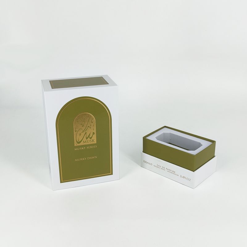 Goldfolie geprägte Parfümbox mit EVA -Tablett, starre Basis und elegantem Deckel -Design HP031